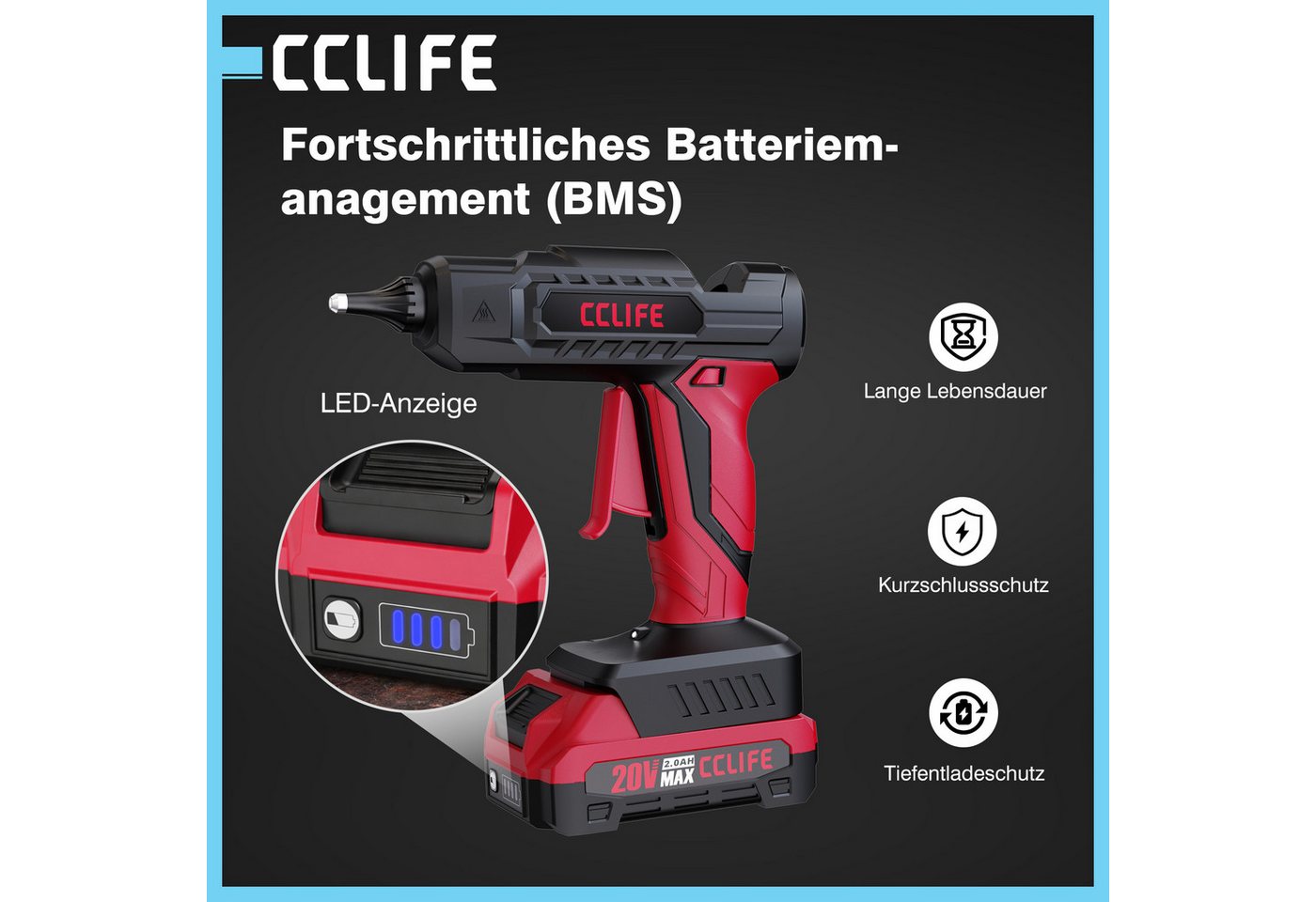 CCLIFE CCLIFE 20V Lithium Ionen Akku 2Ah 2000mAh Systemakku fuer Werkzeuge Akku Starter-Set Bild 2