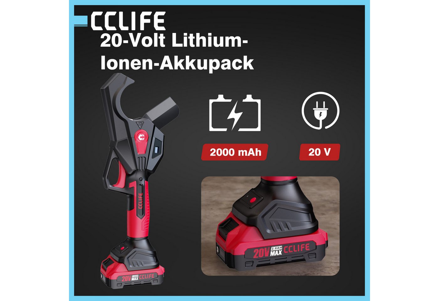 CCLIFE CCLIFE 20V Lithium Ionen Akku 2Ah 2000mAh Systemakku fuer Werkzeuge Akku Starter-Set Bild 5