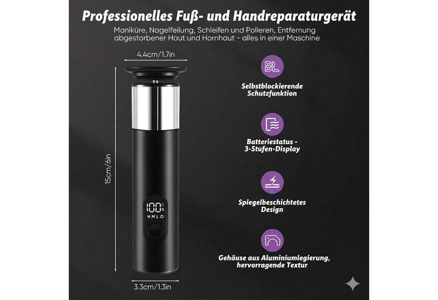 i@home Elektrischer Hornhautentferner, 1-tlg., 3 Geschwindigkeiten, 70 Aufsätze (60 Schleifpads + 10 Polierringe), 2-in-1 Elektrische Fußfeilen, Fußpflege-Set für trockene, rissige Haut Bild 4