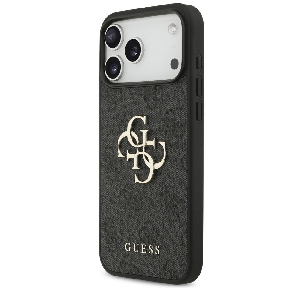 Guess Handyhülle iPhone 17 Pro Max Kunstleder grau Big Logo Metall goldfarben 6,9 Zoll, Kantenschutz Bild 4