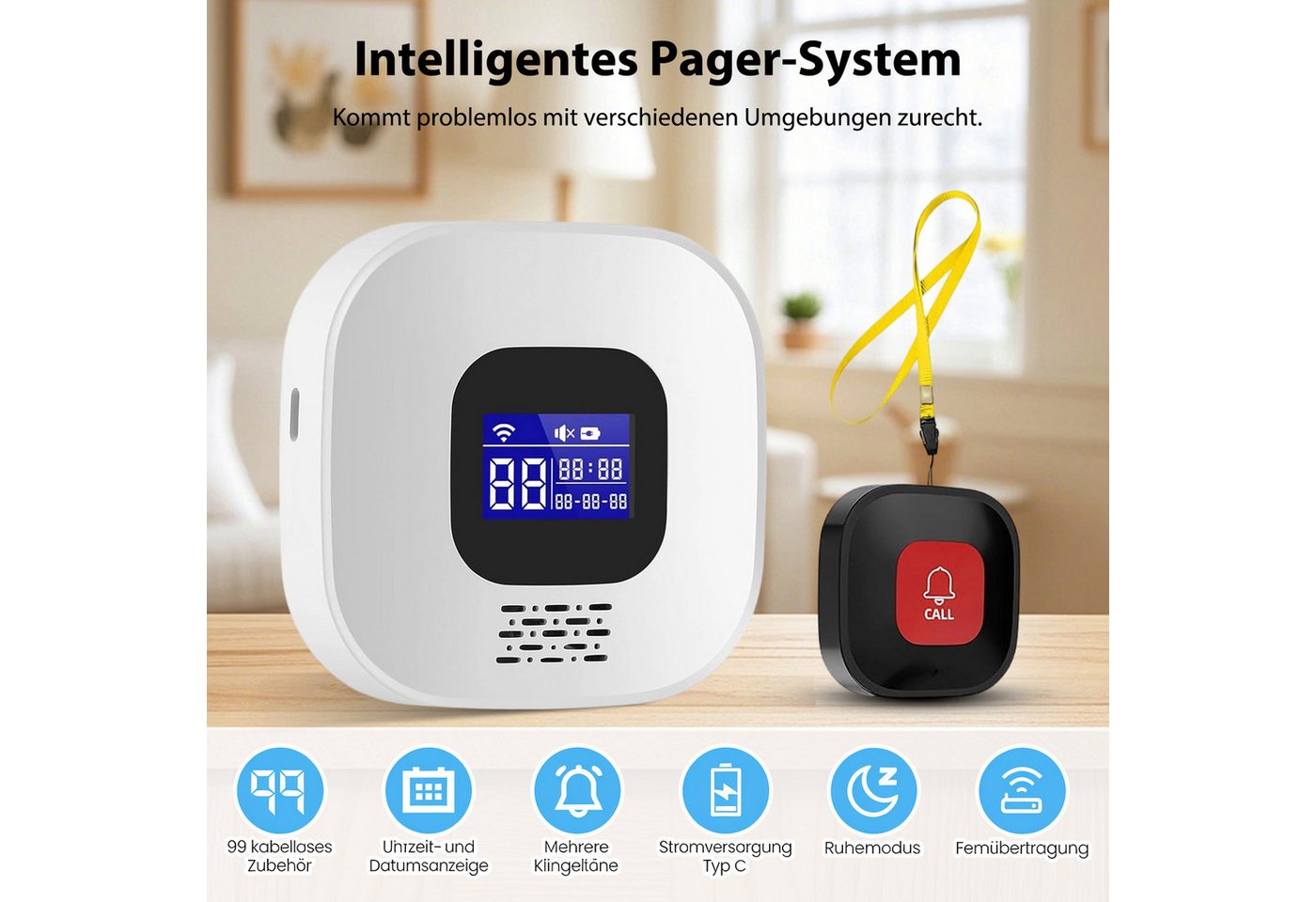 AKKEE Alarm Notruf Knopf Senioren Notrufknopf Hausnotruf, LCD-Display Alarmanlage (WiFi-Hausnotruf-Senioren-SOS-Armband, Hausnotruf für Angehörige) Bild 4