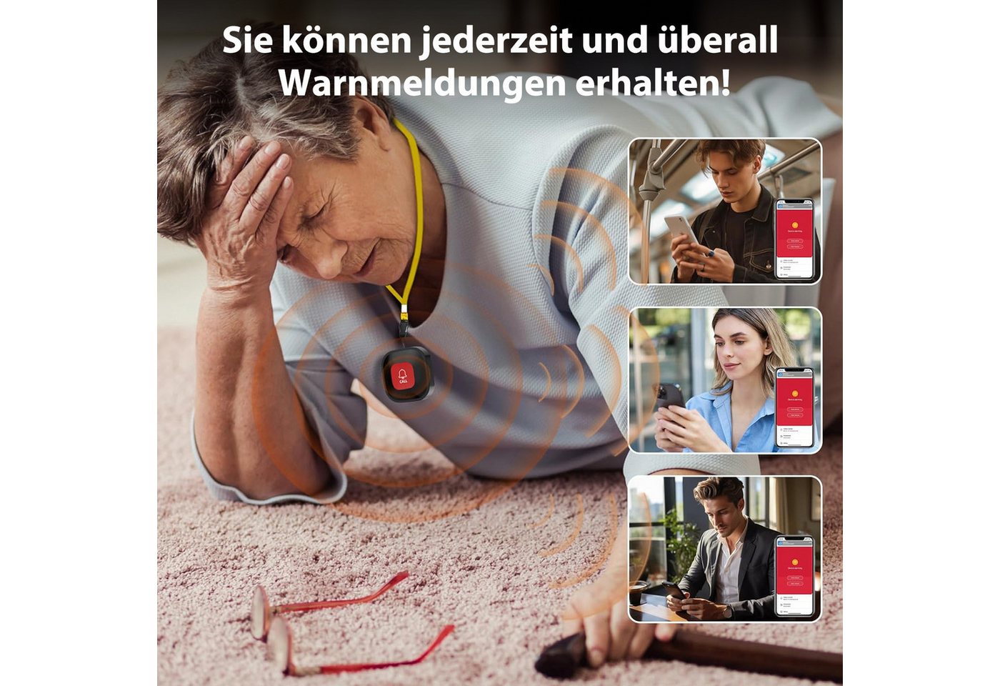 AKKEE Alarm Notruf Knopf Senioren Notrufknopf Hausnotruf, LCD-Display Alarmanlage (WiFi-Hausnotruf-Senioren-SOS-Armband, Hausnotruf für Angehörige) Bild 5