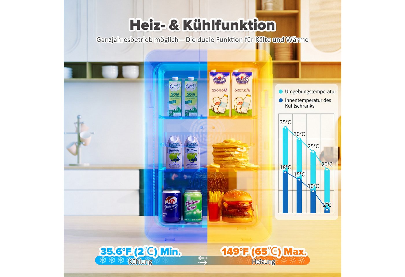 Rebonique Table Top Kühlschrank AQ-22L, 15L/21 Dosen Mini Kühlschrank, 17°C unter Umgebungstemperatur - 65°C