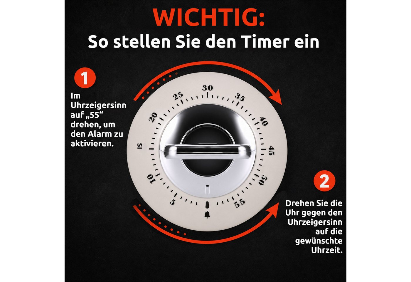 BlingBin Küchentimer Magnetischer mechanischer Küchentimer 60 Min, Eieruhr mit lautem Alarm Kurzzeitwecker für Küche, Büro und Studium