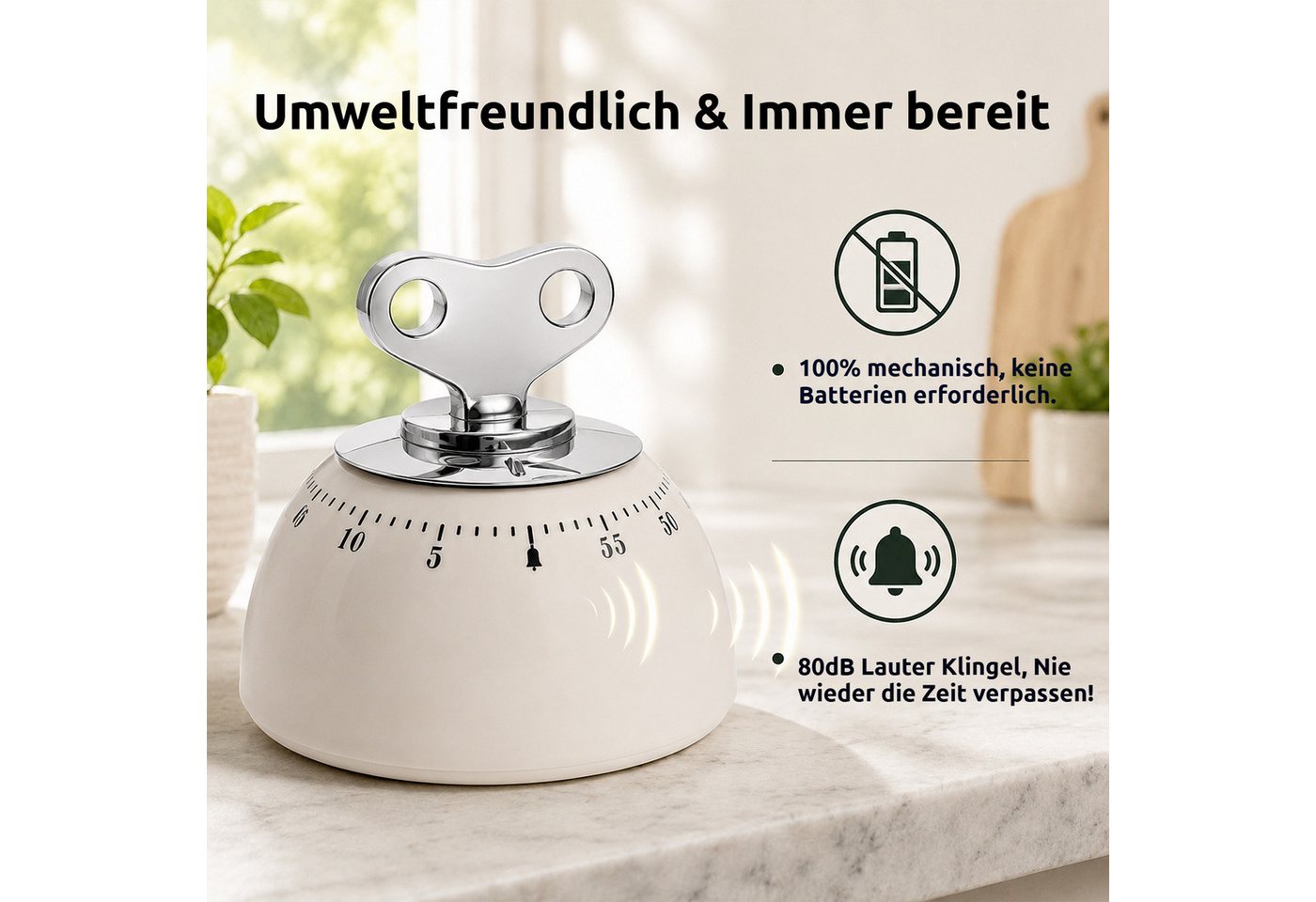 BlingBin Küchentimer Magnetischer mechanischer Küchentimer 60 Min, Eieruhr mit lautem Alarm Kurzzeitwecker für Küche, Büro und Studium Bild 5