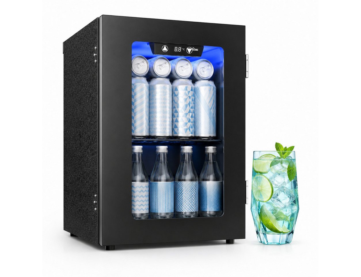 Furnicopia Getränkekühlschrank leise, 24 Dosen, verstellbares Regal, Digital-Display, Energieklasse E JC-18UEL-F, Kompressor, Doppelglas, LED, wenig Reif Bild 2