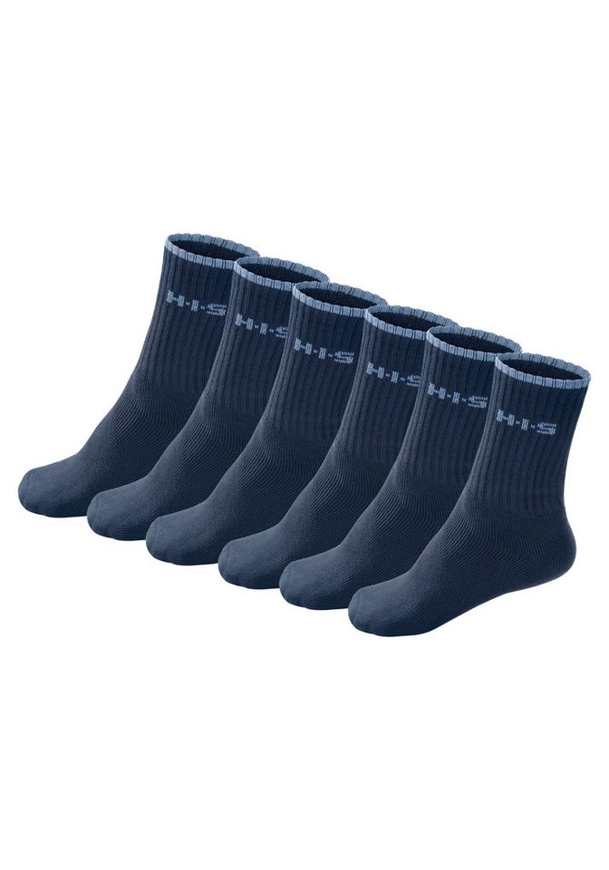 H.I.S Sportsocken Tennissocken Damen Herren Laufsocken (Packung, 6-Paar, Crew Socks Gr. 35-38 bis 47-48) mit Frottee & verstärkten Belastungszonen