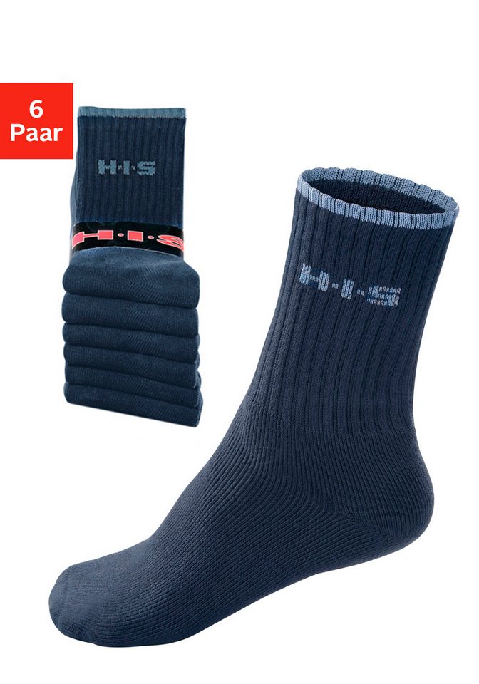 H.I.S Sportsocken Tennissocken Damen Herren Laufsocken (Packung, 6-Paar, Crew Socks Gr. 35-38 bis 47-48) mit Frottee & verstärkten Belastungszonen Bild 4
