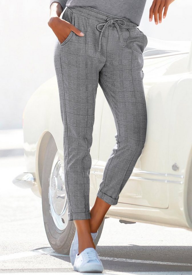 Vivance by Lascana Jogger Pants aus bequemen Stretchstoff mit Karomuster und seitlichen Taschen, Sommerhose, Schlupfhose