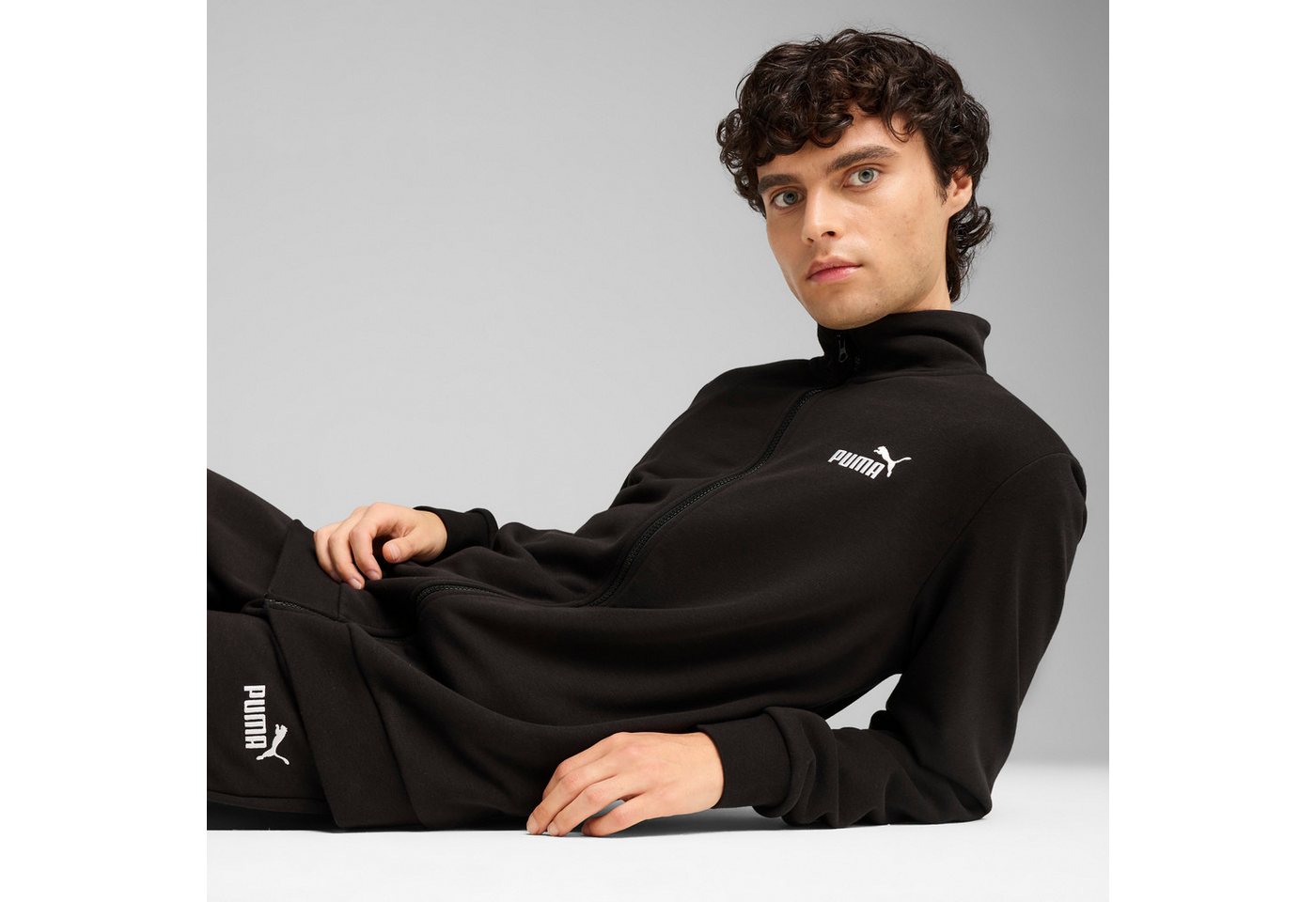 PUMA Trainingsanzug ESS NO1 LOGO TR KNITTED SUIT (2-tlg), zweiteiliges Set, mit hohem Kragen, mit gerippten Bündchen
