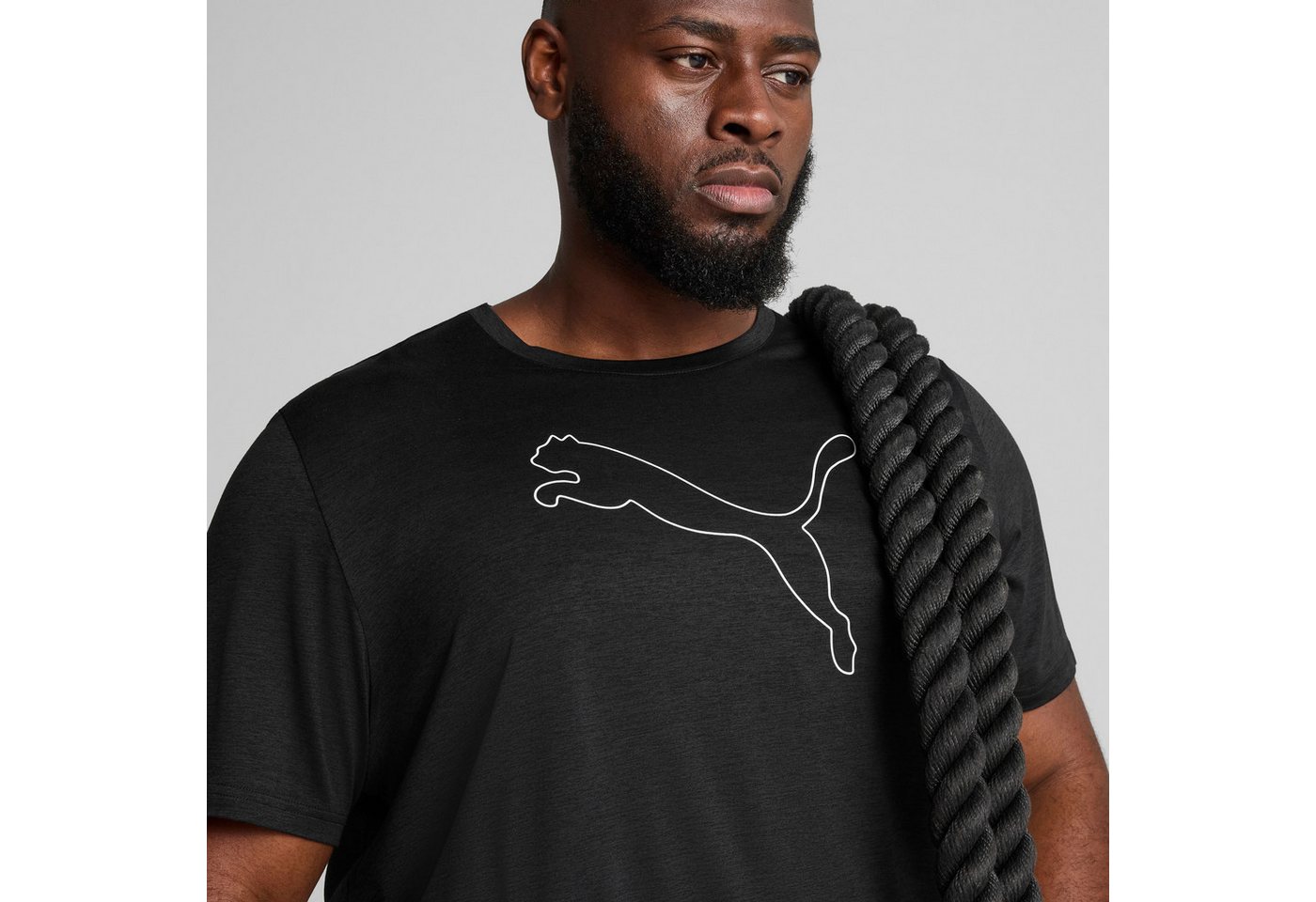 PUMA Trainingsshirt M TAD ESSENTIAL HEATHER CAT TEE (CF LARGE CAT) mit Rundhalsausschnitt, mit Kurzarm, für sportliche Aktivitäten
