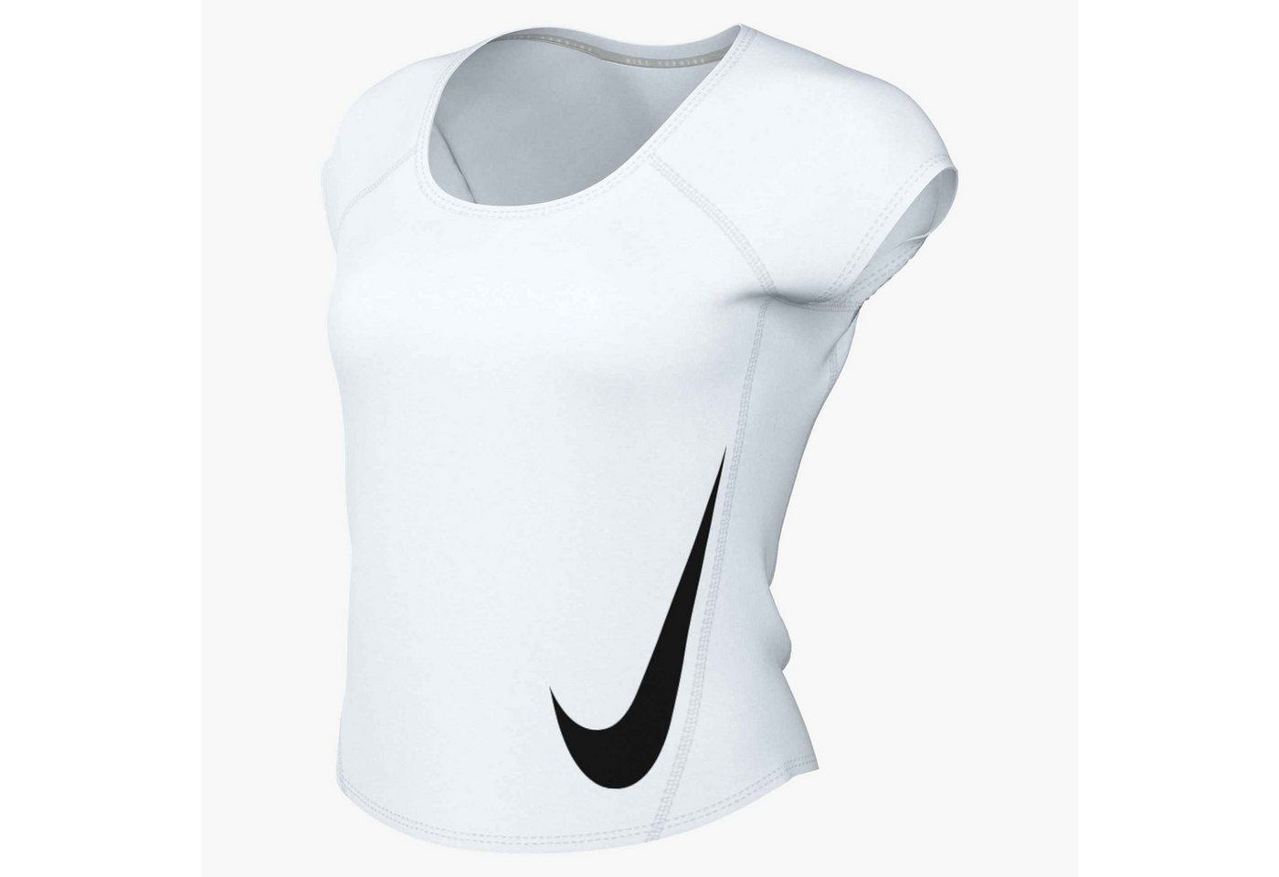 Nike Lauftop W NK TEMPO SWOOSH RUN DF SS mit Rundhalsausschnitt, normale Länge, ohne Verschluss, aus Polyester Bild 3