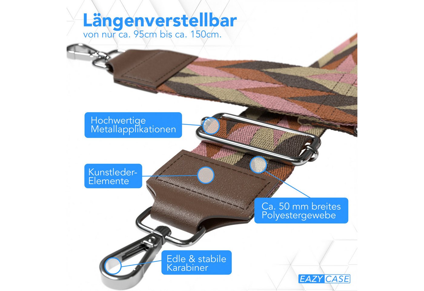 EAZY CASE Schulterriemen Schultergurte für Taschen gemustert Breite Gürteltasche Kordel Riemchen Taschenband Umhängetasche Braun Bild 3