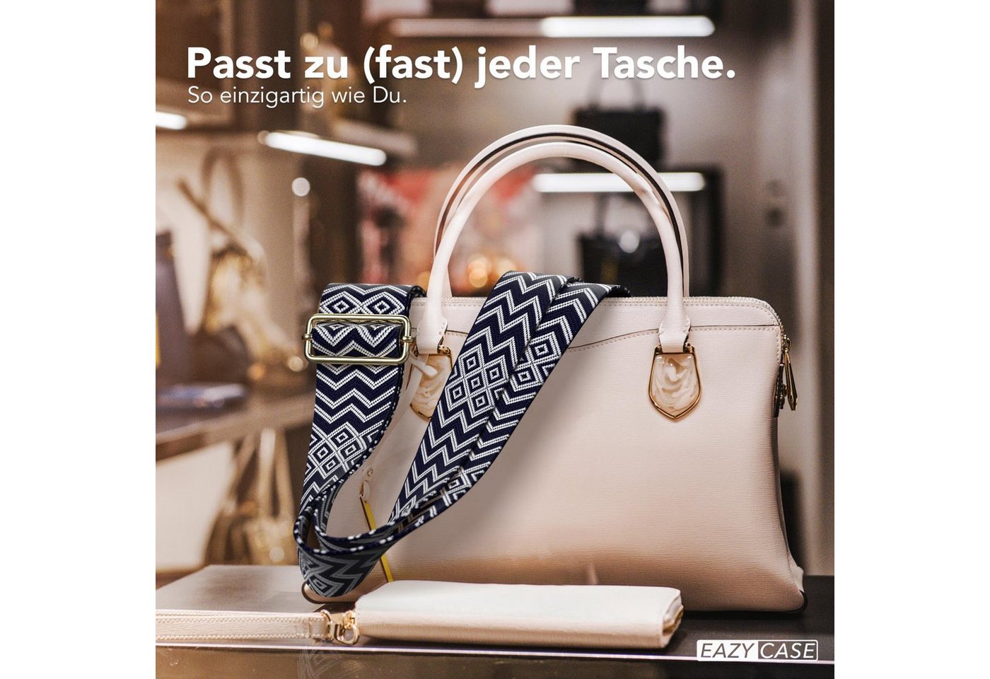 EAZY CASE Schulterriemen Schultergurte für Taschen gemustert Cross Bag Handytaschenband Smartphonekette Schultertasche Blau Weiß