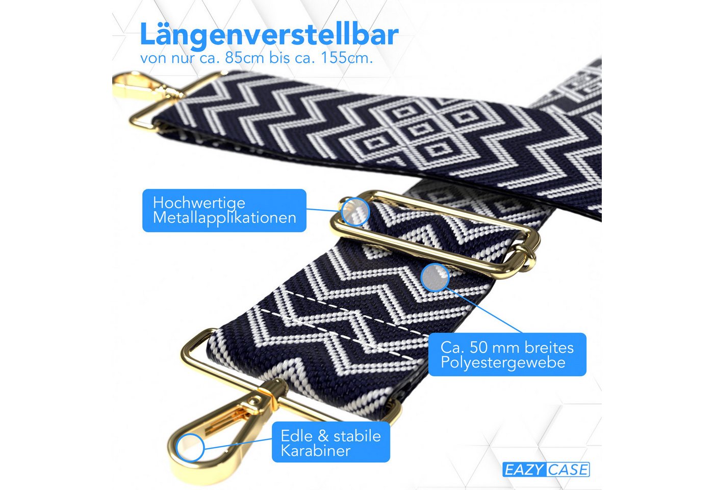 EAZY CASE Schulterriemen Schultergurte für Taschen gemustert Cross Bag Handytaschenband Smartphonekette Schultertasche Blau Weiß Bild 4