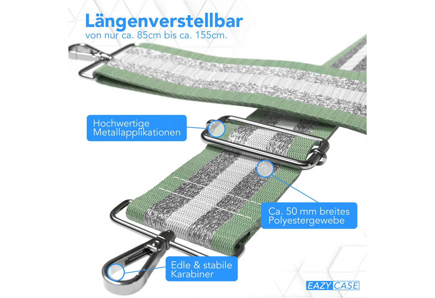 EAZY CASE Schulterriemen Schultergurte für Taschen gemustert Breite Gürteltasche DIY Riemchen Taschenband Umhängetasche Mint Grün