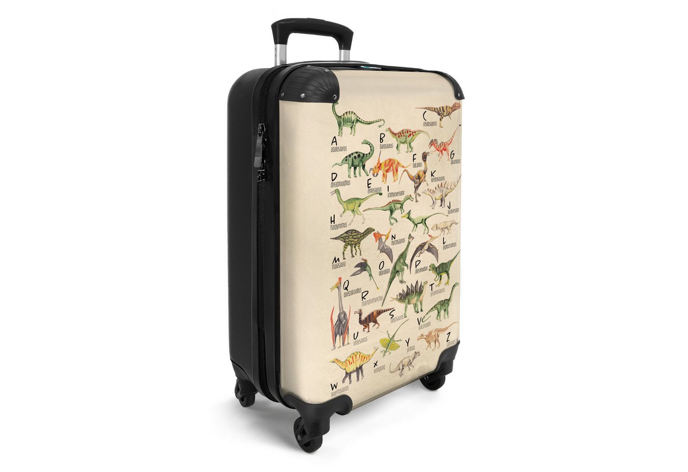NoBoringSuitcases.com© Kinderkoffer Alphabet - Dino - Retro - Jungen 55x35x20cm, 4 Rollen, Handgepäck Koffer, Hartschalenkoffer Kinder, Reisekoffer Jungen Bild 2