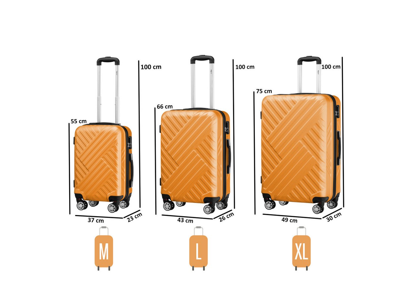 Zelsius Kofferset Koffer Set 3 Stück, Orange, ABS Hartschalenkoffer mit Zahlenschloss, 4 Rollen, (3 tlg), Ineinander stapelbar Bild 2