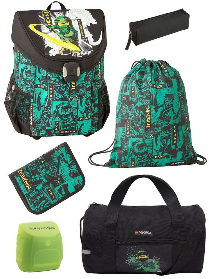 LEGO® Bags Schulranzen Lego Ninjago Schultasche Easy Green ab der 1. Klasse (Set, 6-tlg., inkl. Federmäppchen und Sporttasche), ergonomisch, 790 Gramm leicht, mit Brustgurt, Ninja Lloyd Bild 2