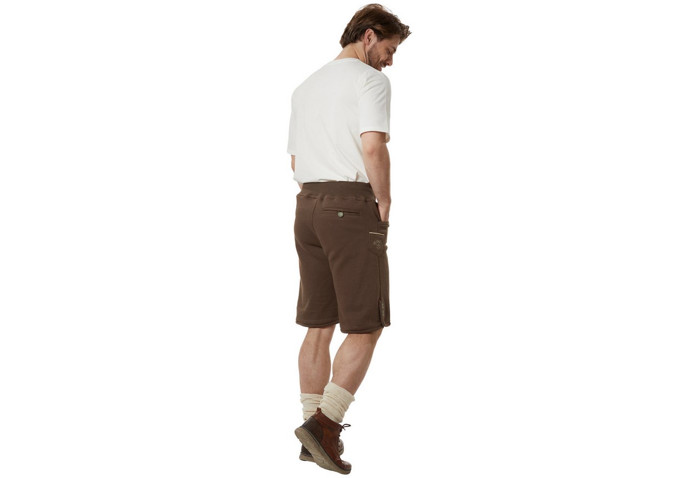 dressforfun Trachtenhose Kurze Oktoberfest-Hose in Leder-Optik aus weichem Fleece mit (Herrenhose Lenni, für Volksfeste in Braun) 7 praktische Hosentaschen, pflegeleicht und vielseitig kombinierbar Bild 4