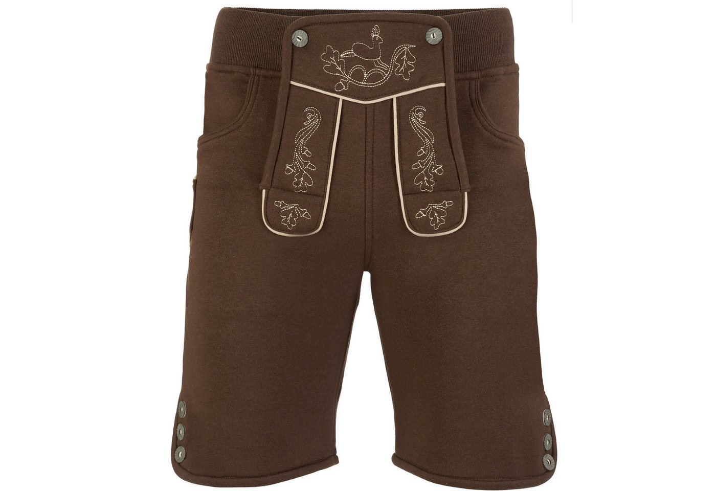 dressforfun Trachtenhose Kurze Oktoberfest-Hose in Leder-Optik aus weichem Fleece mit (Herrenhose Lenni, für Volksfeste in Braun) 7 praktische Hosentaschen, pflegeleicht und vielseitig kombinierbar Bild 5