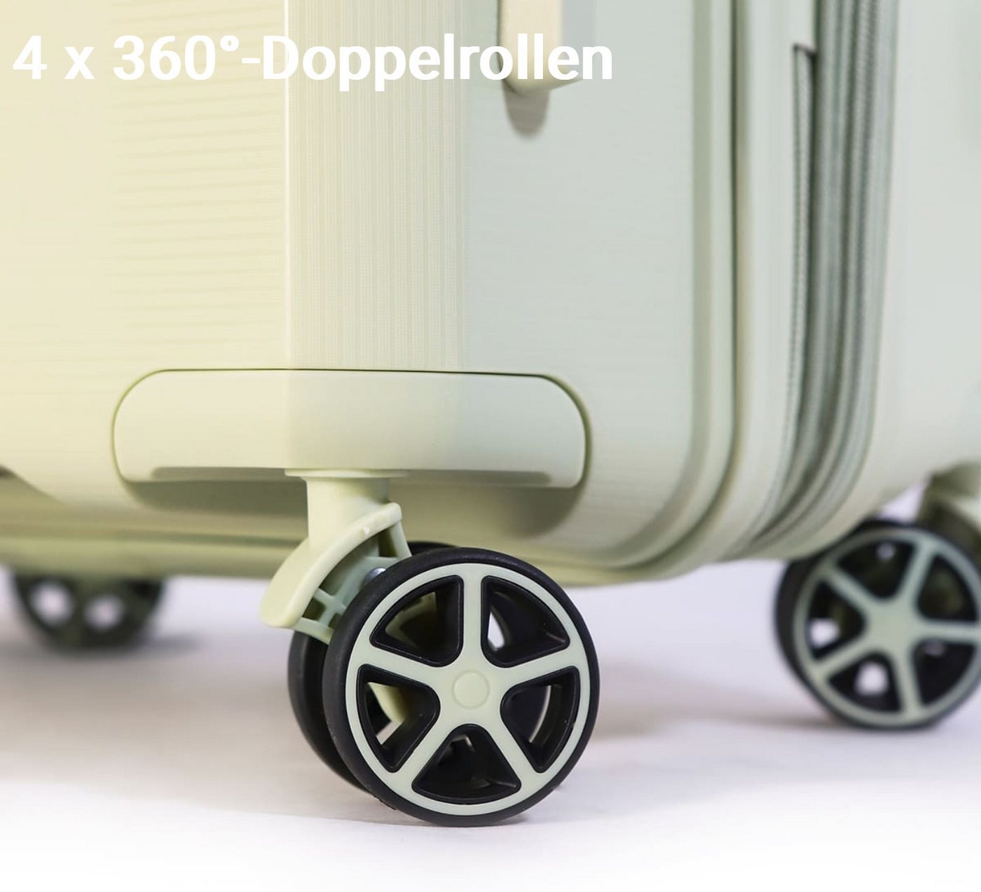 NEWCOM Hartschalen-Trolley Reisekoffer Erweiterbar, Hartschale Koffer mit TSA-Schloss, PP, 4 Rollen, 3-tlg. Koffer Set, Grün, ultraleicht & robust für den Familienurlaub