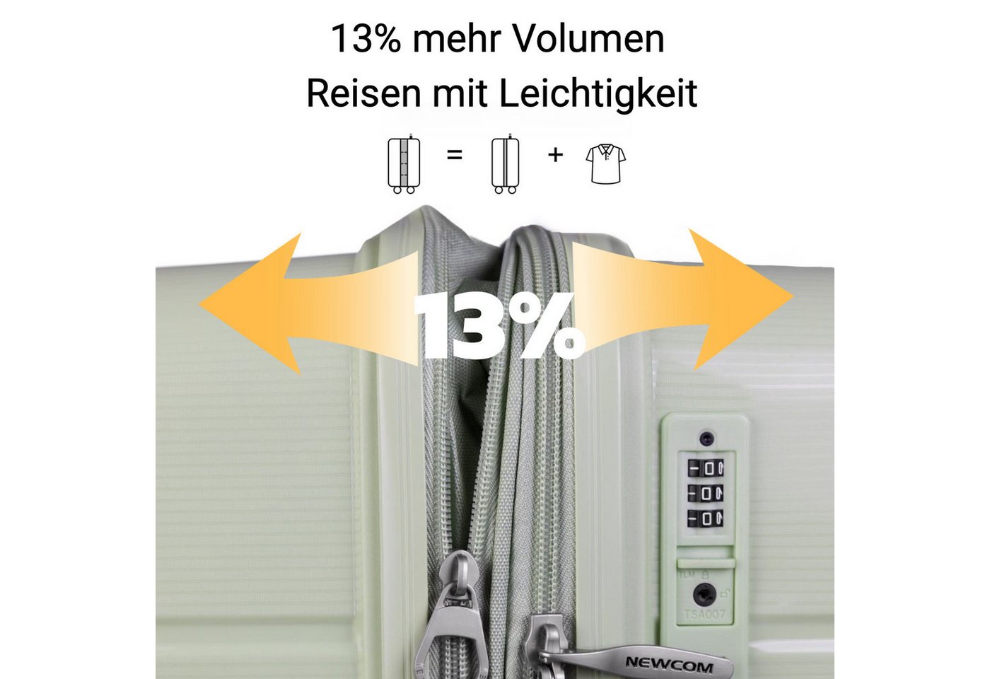 NEWCOM Hartschalen-Trolley Reisekoffer Erweiterbar, Hartschale Koffer mit TSA-Schloss, PP, 4 Rollen, 3-tlg. Koffer Set, Grün, ultraleicht & robust für den Familienurlaub Bild 5