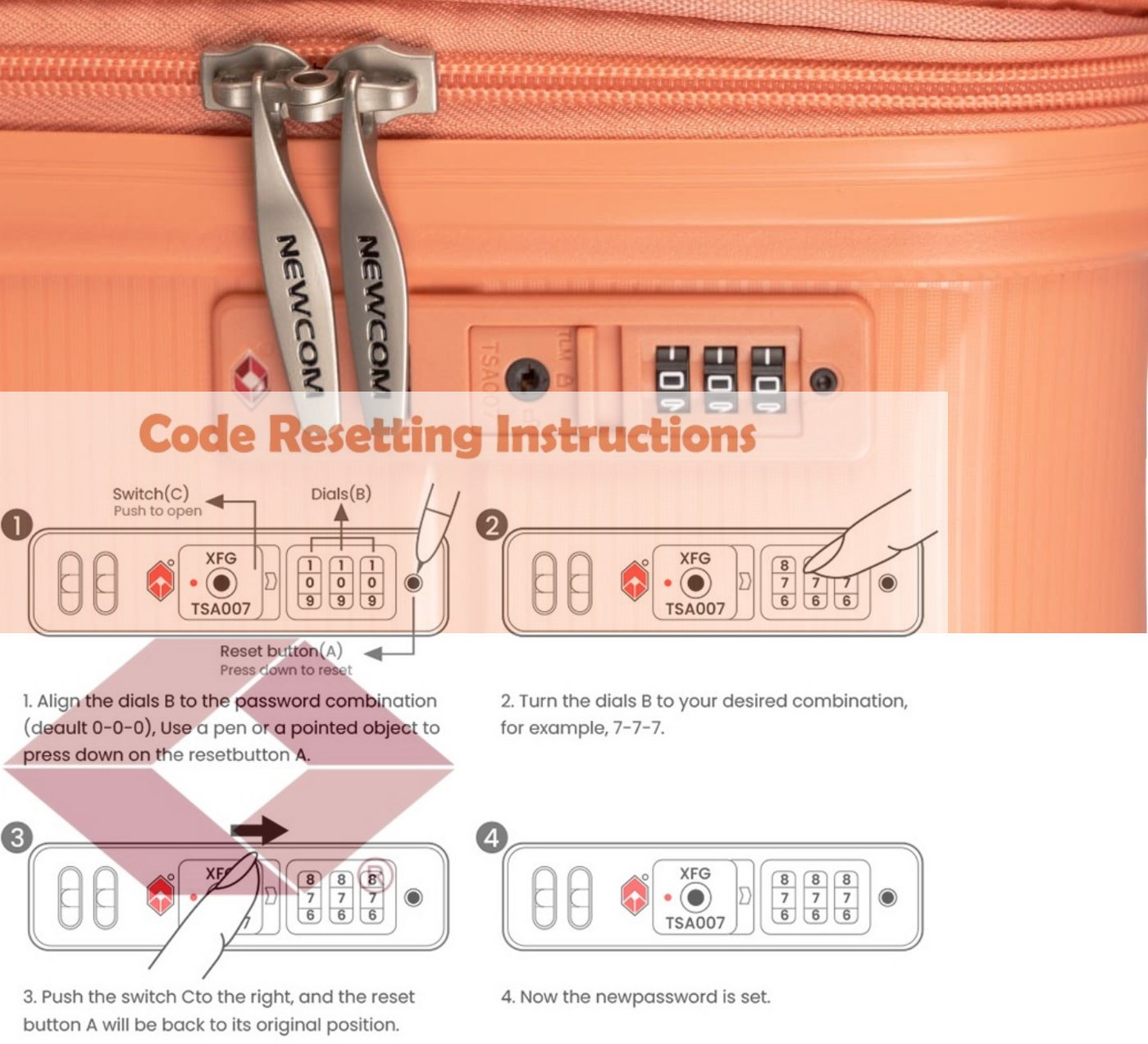 NEWCOM Hartschalen-Trolley Reisekoffer Erweiterbar, Hartschale Koffer mit TSA-Schloss, PP, 4 Rollen, 24 Zoll/L, Orange, ultraleichter & robuster Check-in Koffer Bild 4