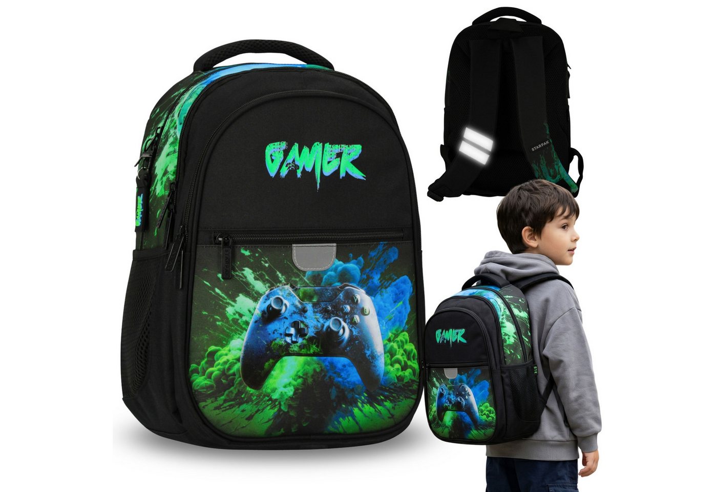 Sarcia.eu Schulrucksack Spielkonsole Schulrucksack für Jungen mit Reflektoren, 24 l Bild 3