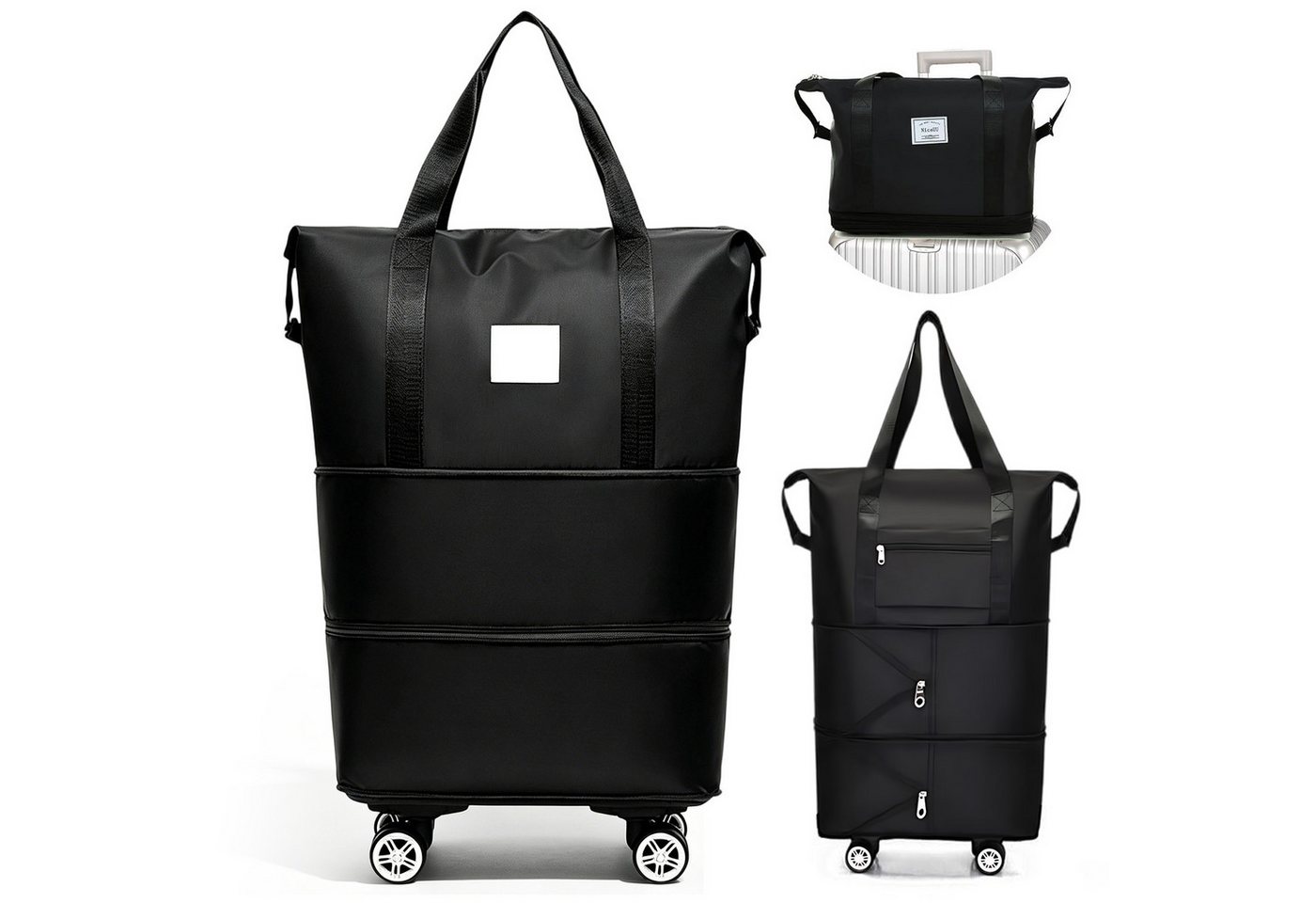 AKKEE Reisetasche Erweiterbare Gepäcktasche wasserabweisend mit 4 Rollen, Faltbare Duffle-Tasche, 26-54L Bild 4