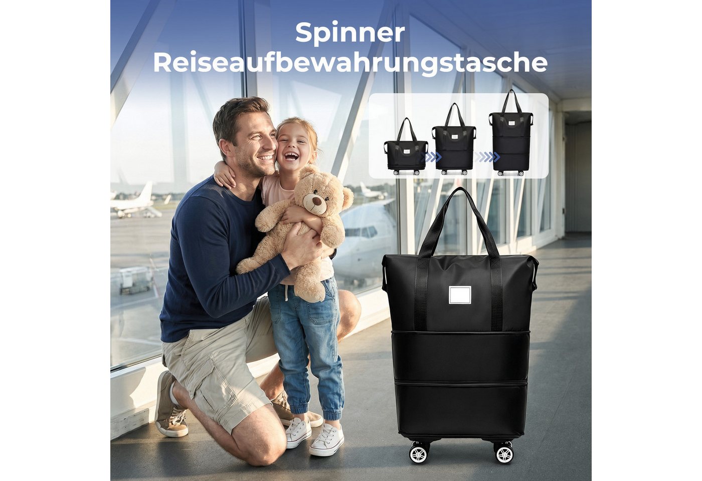 AKKEE Reisetasche Erweiterbare Gepäcktasche wasserabweisend mit 4 Rollen, Faltbare Duffle-Tasche, 26-54L Bild 5