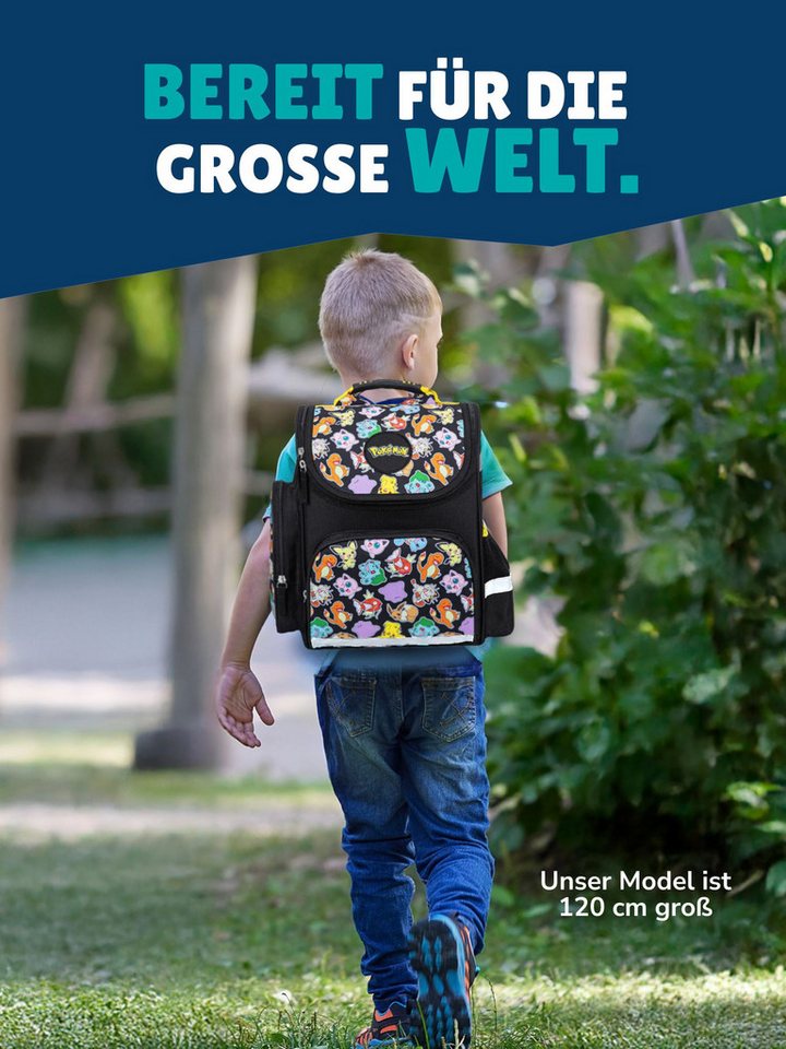 Familando Schulranzen Pokemon Pikachu Schultasche ab der 1. Klasse (Set, 10-tlg., inkl. Federmappe, Lunch-Set und Schultüte / Zuckertüte), ergonomisch, 1.010 Gramm leicht, 18L Volumen Bild 2