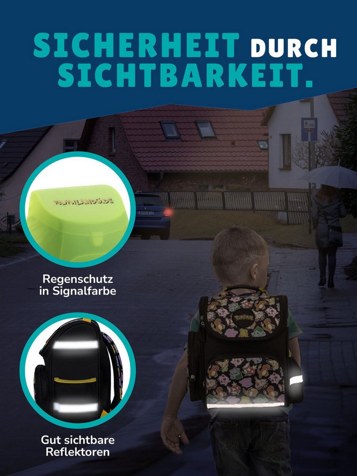 Familando Schulranzen Pokemon Pikachu Schultasche ab der 1. Klasse (Set, 10-tlg., inkl. Federmappe, Lunch-Set und Schultüte / Zuckertüte), ergonomisch, 1.010 Gramm leicht, 18L Volumen Bild 3