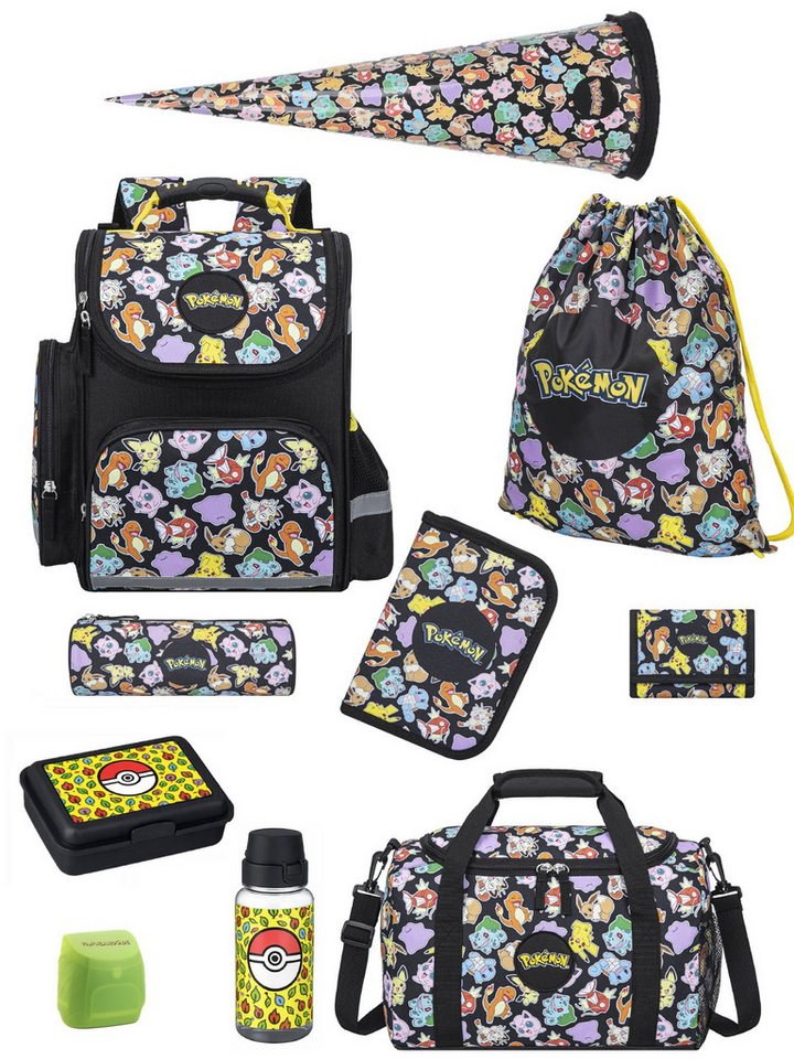 Familando Schulranzen Pokemon Pikachu Schultasche ab der 1. Klasse (Set, 10-tlg., inkl. Federmappe, Lunch-Set und Schultüte / Zuckertüte), ergonomisch, 1.010 Gramm leicht, 18L Volumen Bild 5