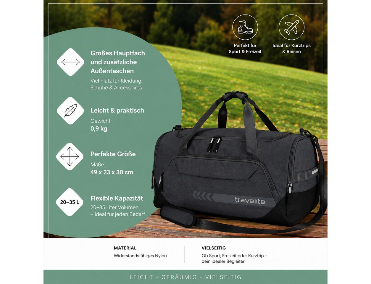Fyrove Sporttasche & Reisetasche für Damen und Herren klein I Trainingstasche (mit Schuhfach und Nassfach I, ideal als Reisetasche Handgepäck, Gym Bag), Fitness Tasche, Trainings Tasche, Sport Bag Bild 5