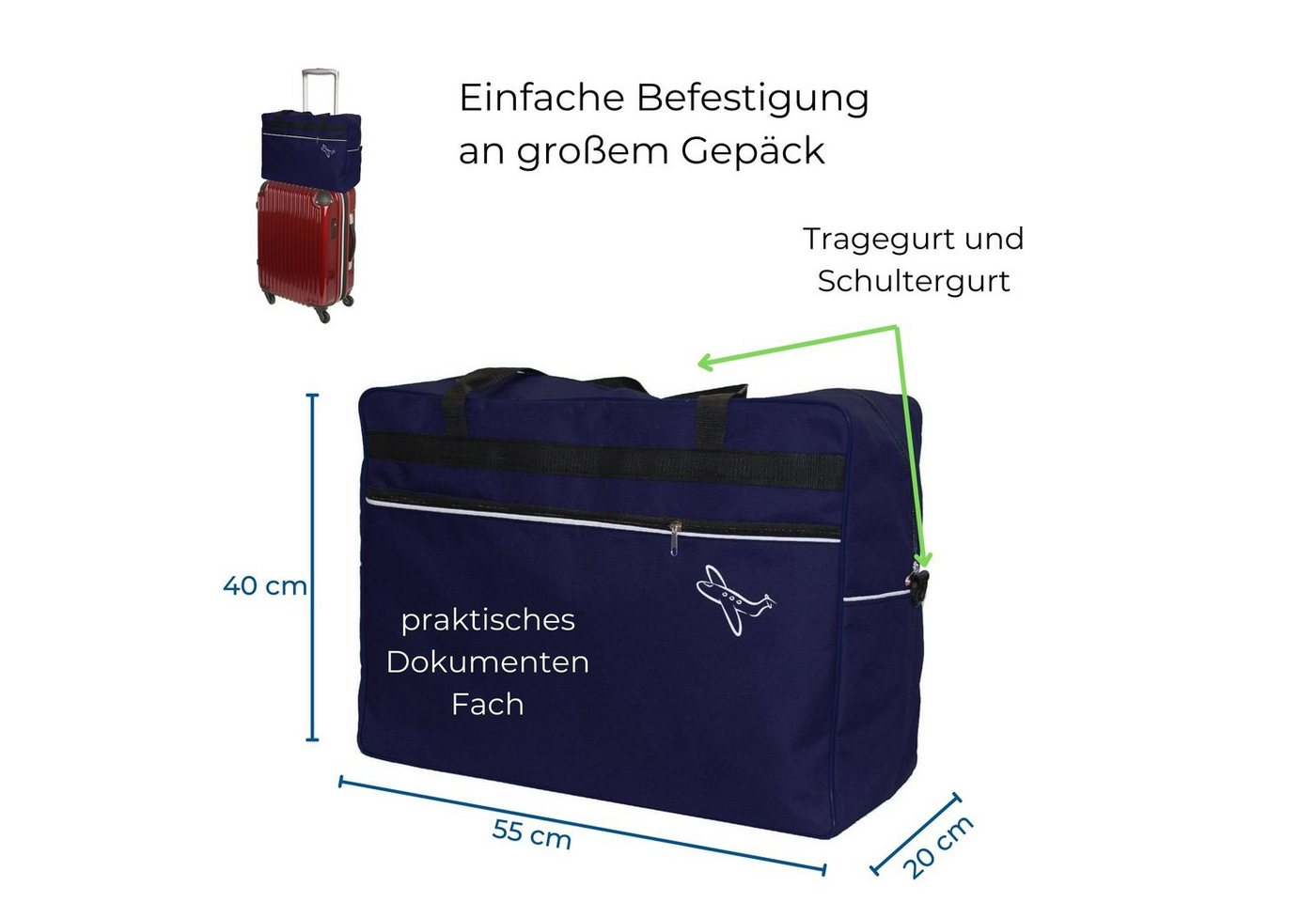 Aves-24 Reisetasche REISETASCHE 55 x 40 x 20 cm Boardgepäck Reise Koffer HANDGEPÄCK, dunkel Blau