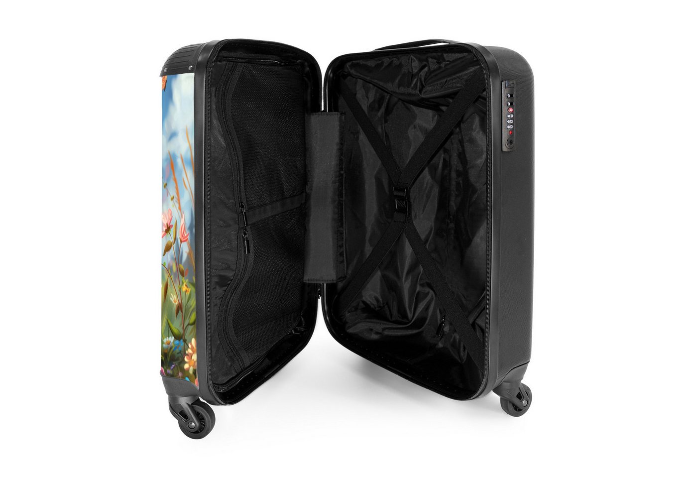 NoBoringSuitcases.com© Kinderkoffer Junges Reh sitzt inmitten von Blumen und Schmetterlingen 55x35x20cm, Kinder Koffer Klein, Trolley Handgepäck, Reisekoffer Bild 3