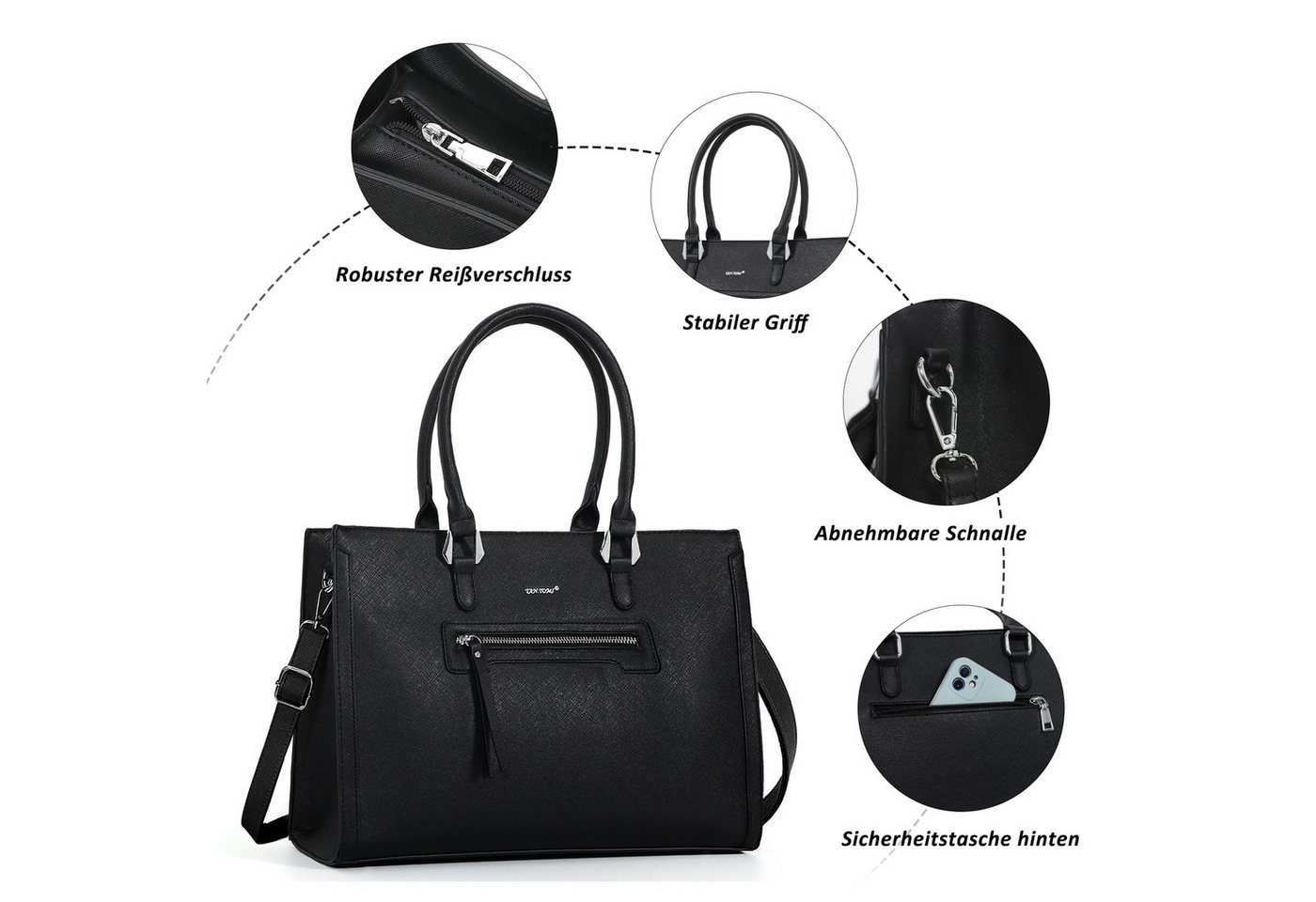 TAN.TOMI Businesstasche Damen Handtasche Große Business Schultertasche Arbeit Schule, Bürotasche Damen Umhängetasche mit 3 Fächern für Büro Schule Bild 2