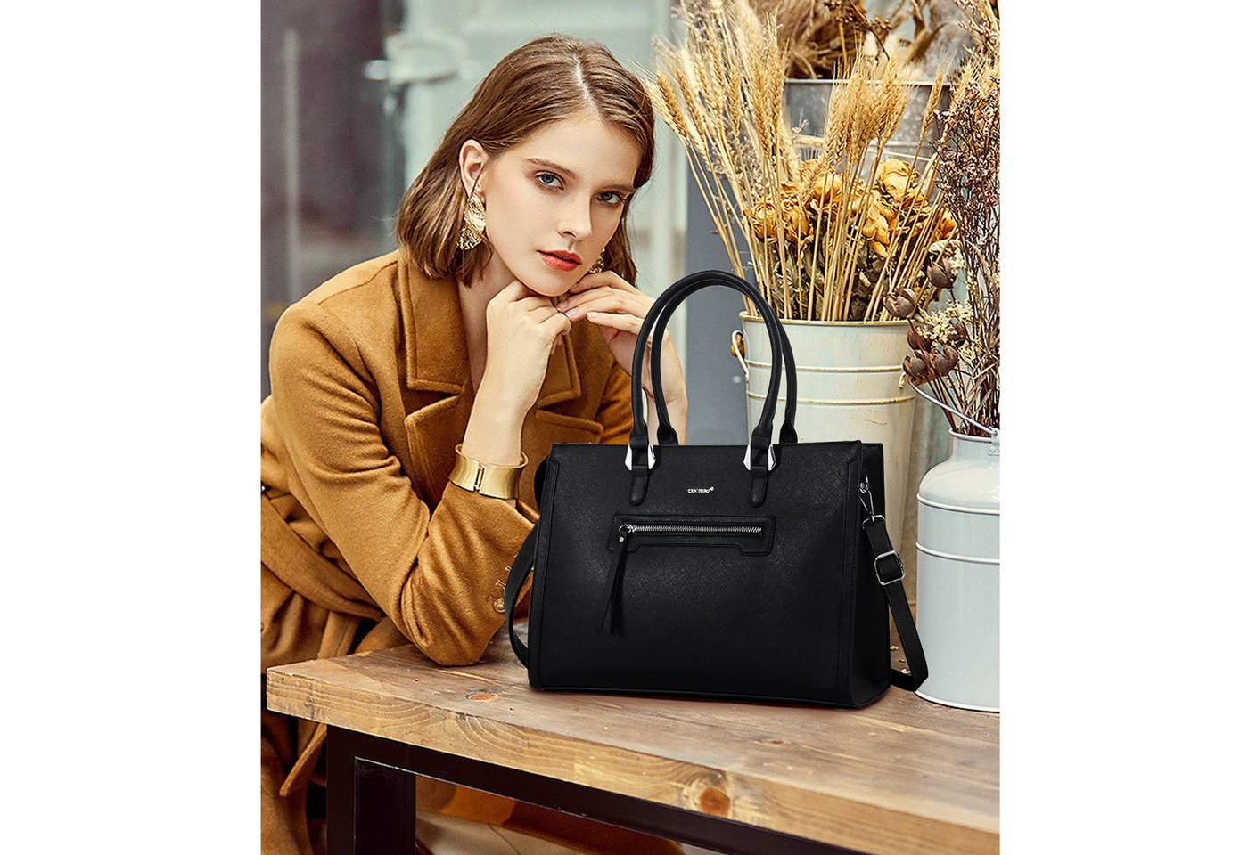 TAN.TOMI Businesstasche Damen Handtasche Große Business Schultertasche Arbeit Schule, Bürotasche Damen Umhängetasche mit 3 Fächern für Büro Schule Bild 4