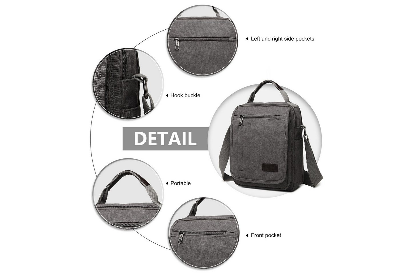 KONO Messenger Bag Langlebige Umhängetasche aus Canvas mit mehreren Taschen Bild 2