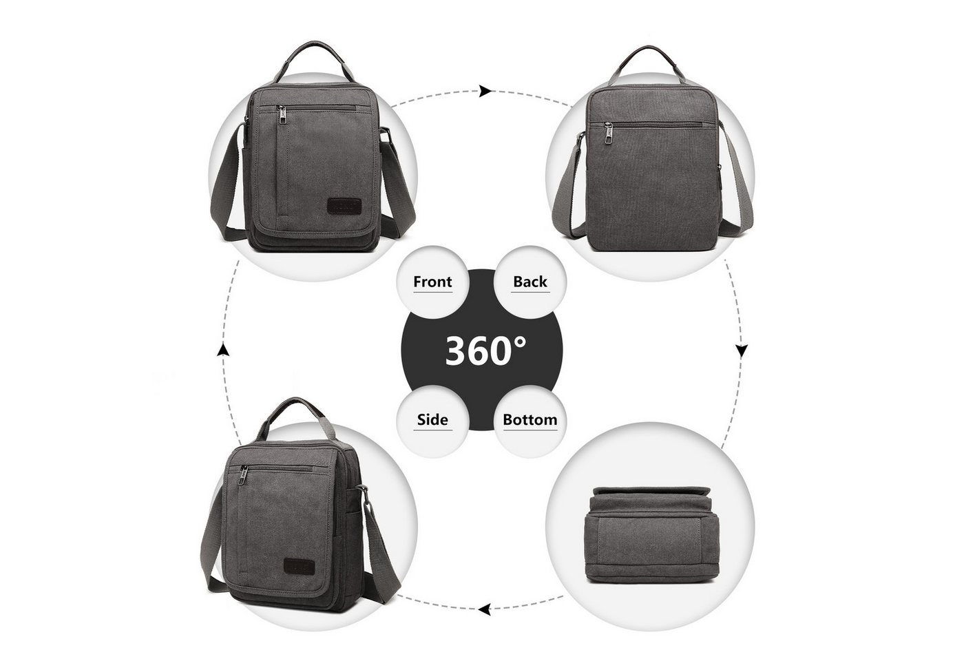 KONO Messenger Bag Langlebige Umhängetasche aus Canvas mit mehreren Taschen Bild 5