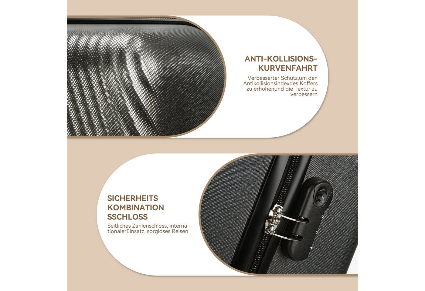WILGOON Kofferset Hartschalen Rollkoffer 3-teiliges Set 20/24/28 Zoll, Robustes ABS, (Leichtes Reisekoffer Set mit 4 Rollen, Zahlenschloss & Teleskopgriff, 3 tlg., Trolleyset mit Stabilem Teleskopgriff, Stoßfest & Stapelbar), Koffer platzsparend ineinander stapelbar Bild 4