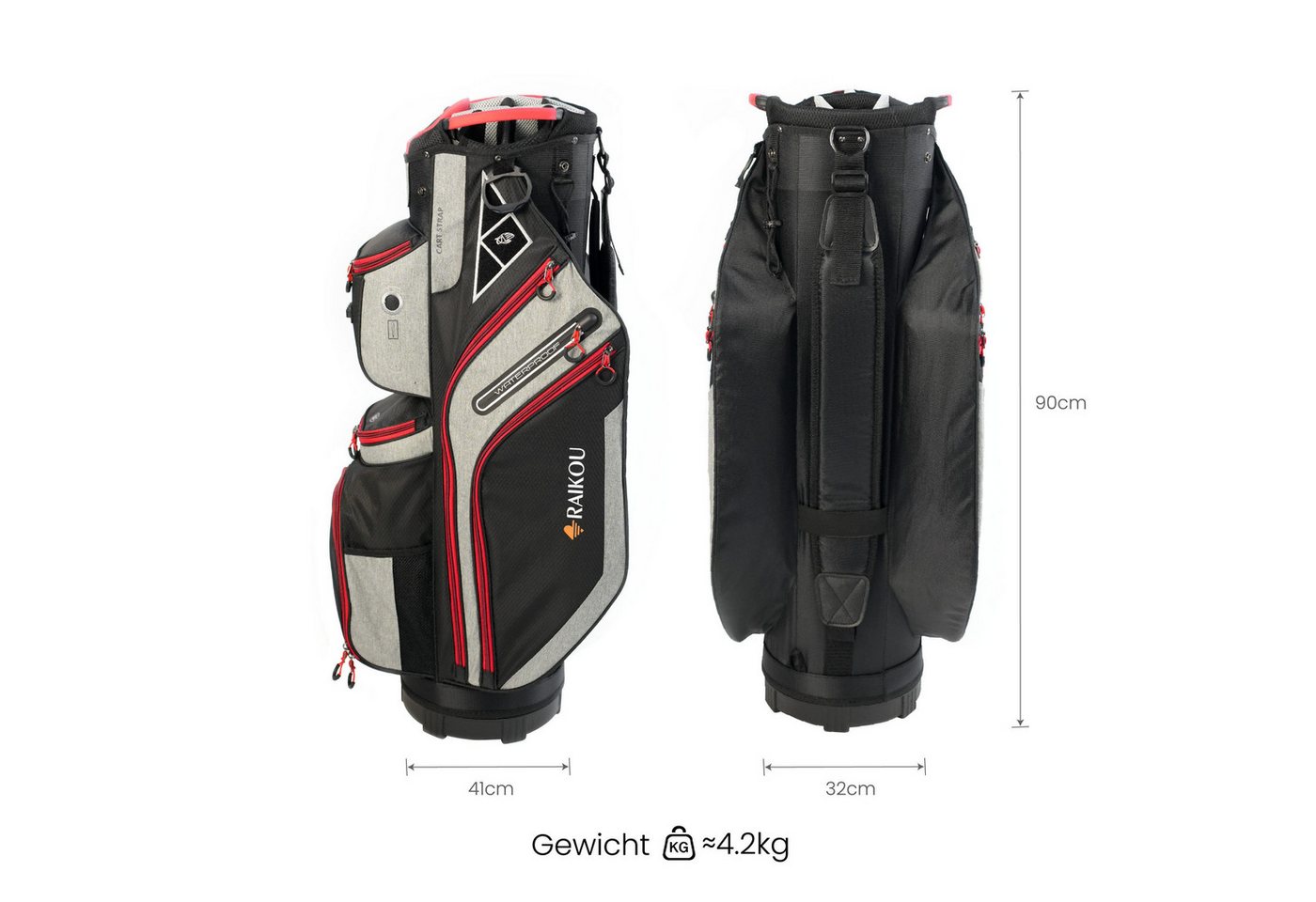 M-Diamant Golfballtasche Golftasche Cartbag Wasserdicht 14-fach 9 Taschen Trolley kompatibel, 14-fach Divider, Kühlfach, Wertsachenfach, wasserabweisend, trolley Bild 4