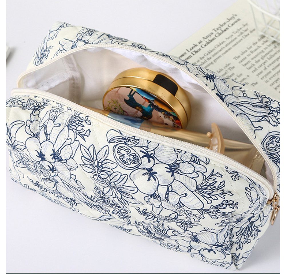 Zaewry Kosmetiktasche Blumenmuster Kulturtasche,Tragbare Makeup Tasche Handtasche Organizer Bild 4