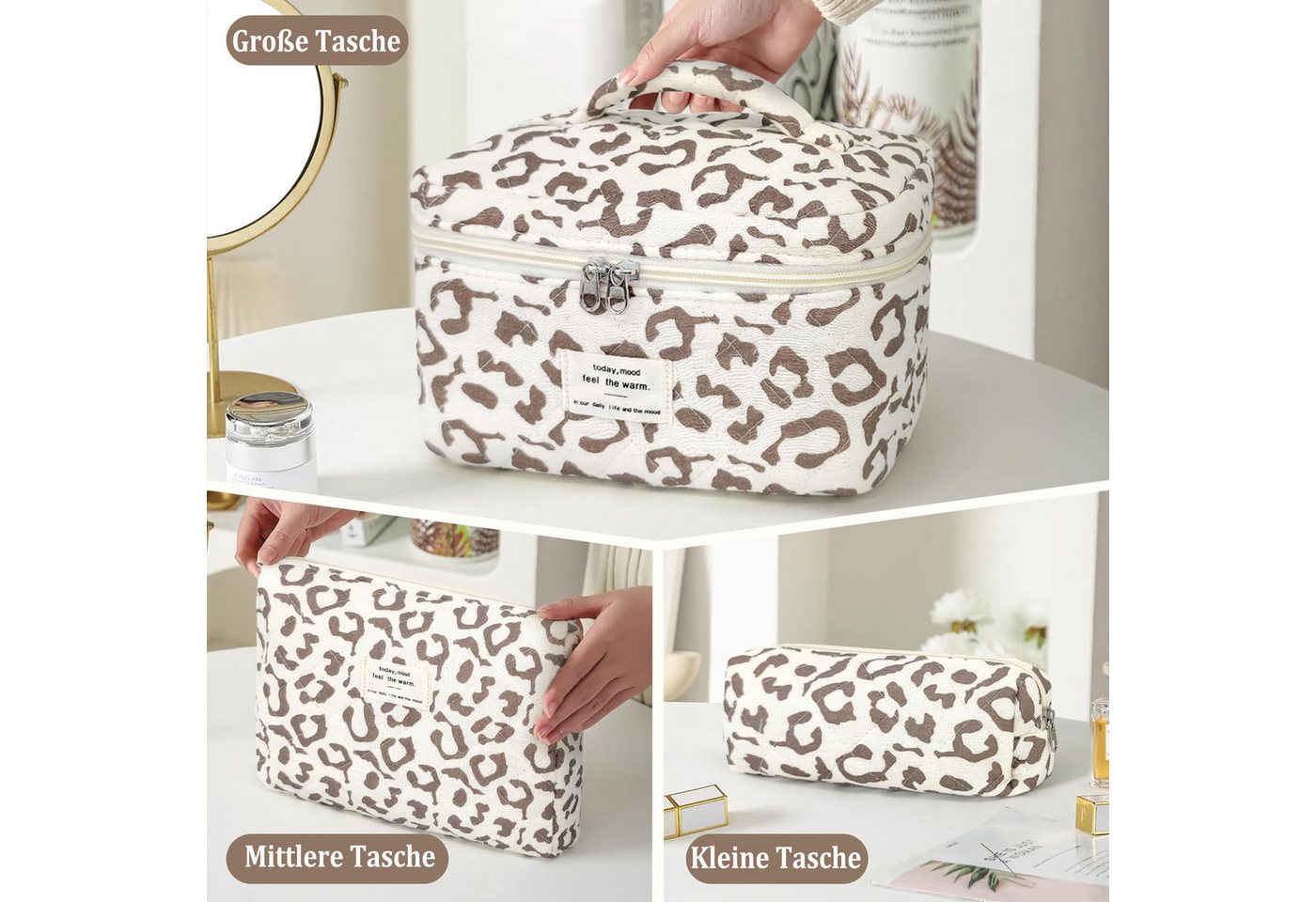 Zaewry Kosmetiktasche 3-teiliges Kosmetiktaschen-Set für Damen, Cord-Kulturbeutel, Kosmetik-Aufbewahrungstasche, Reise-Kosmetiktasche Bild 5