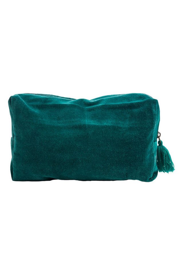 Tranquillo Kosmetiktasche aus Bio-Baumwolle VELVET BLOOM ART groß 24x14x8 cm mit Reißverschluss, Samt-Kulturbeutel mit bunter Stickerei für Accessoires und Makeup