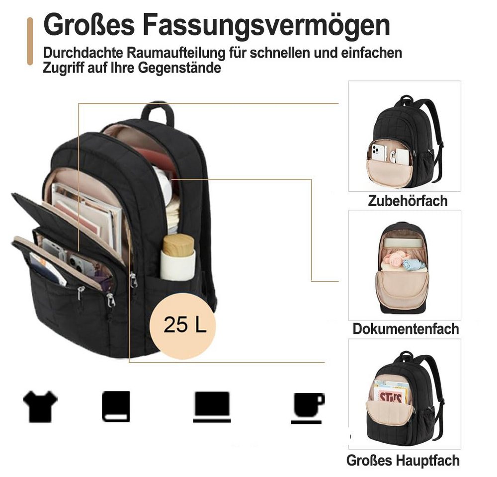 Oemmn Tagesrucksack Rucksack Damen,Laptop-Rucksack,wasserabweisender Freizeitrucksack, leichter Tagesrucksack für Arbeit, Studium und Reisen,31x13x39cm Bild 5