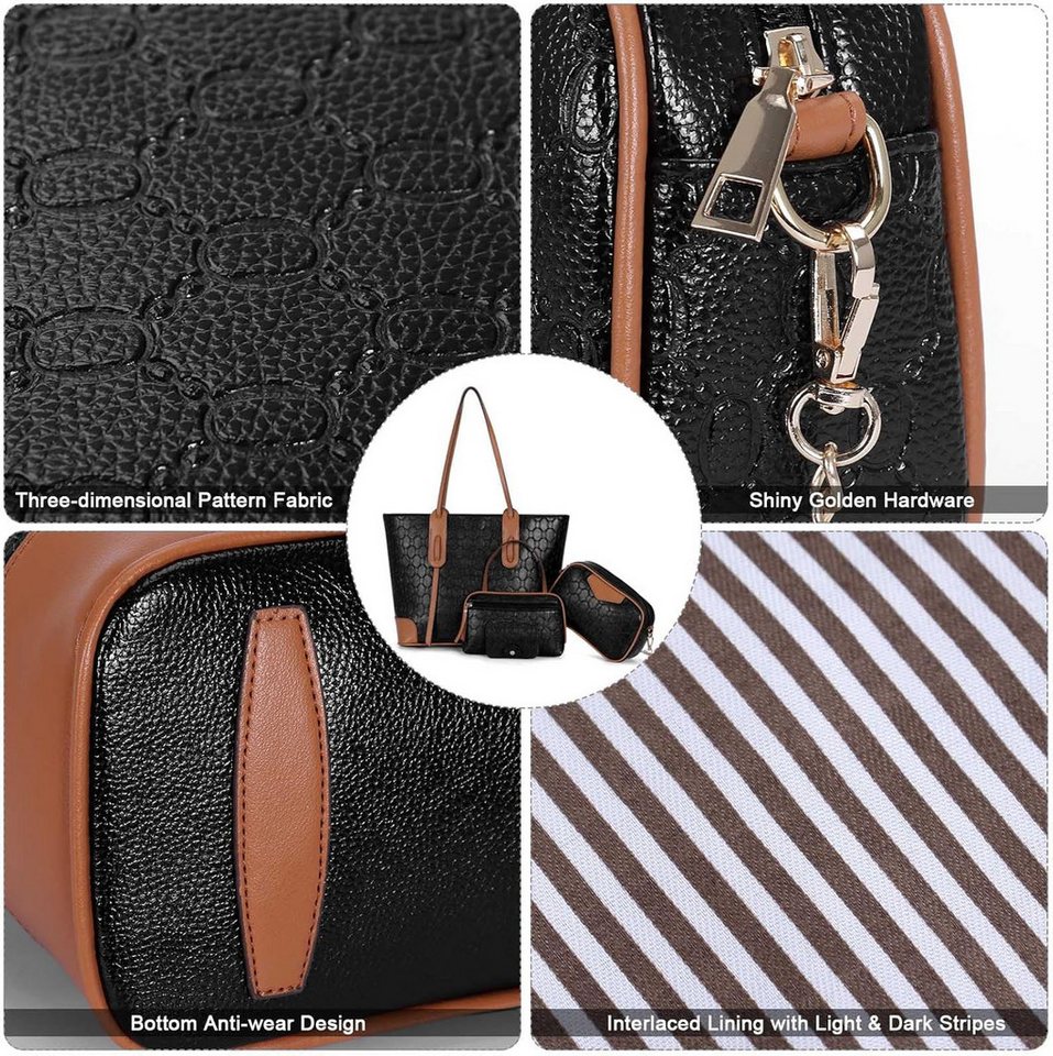 ibettertec Reisetasche Damen Handtasche Tote Shopper Groß Schultertasche Umhängetasche (4-teiliges Set Buro Schule Einkauf Reise Geschenk, Geldbörsen, Kartenetuis, Aufbewahrungstaschen), Hochwertiges Kunstleder Bild 4