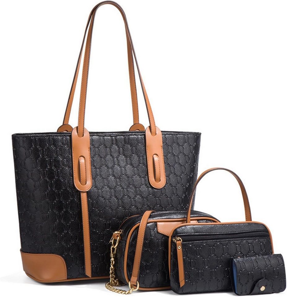 ibettertec Reisetasche Damen Handtasche Tote Shopper Groß Schultertasche Umhängetasche (4-teiliges Set Buro Schule Einkauf Reise Geschenk, Geldbörsen, Kartenetuis, Aufbewahrungstaschen), Hochwertiges Kunstleder Bild 5