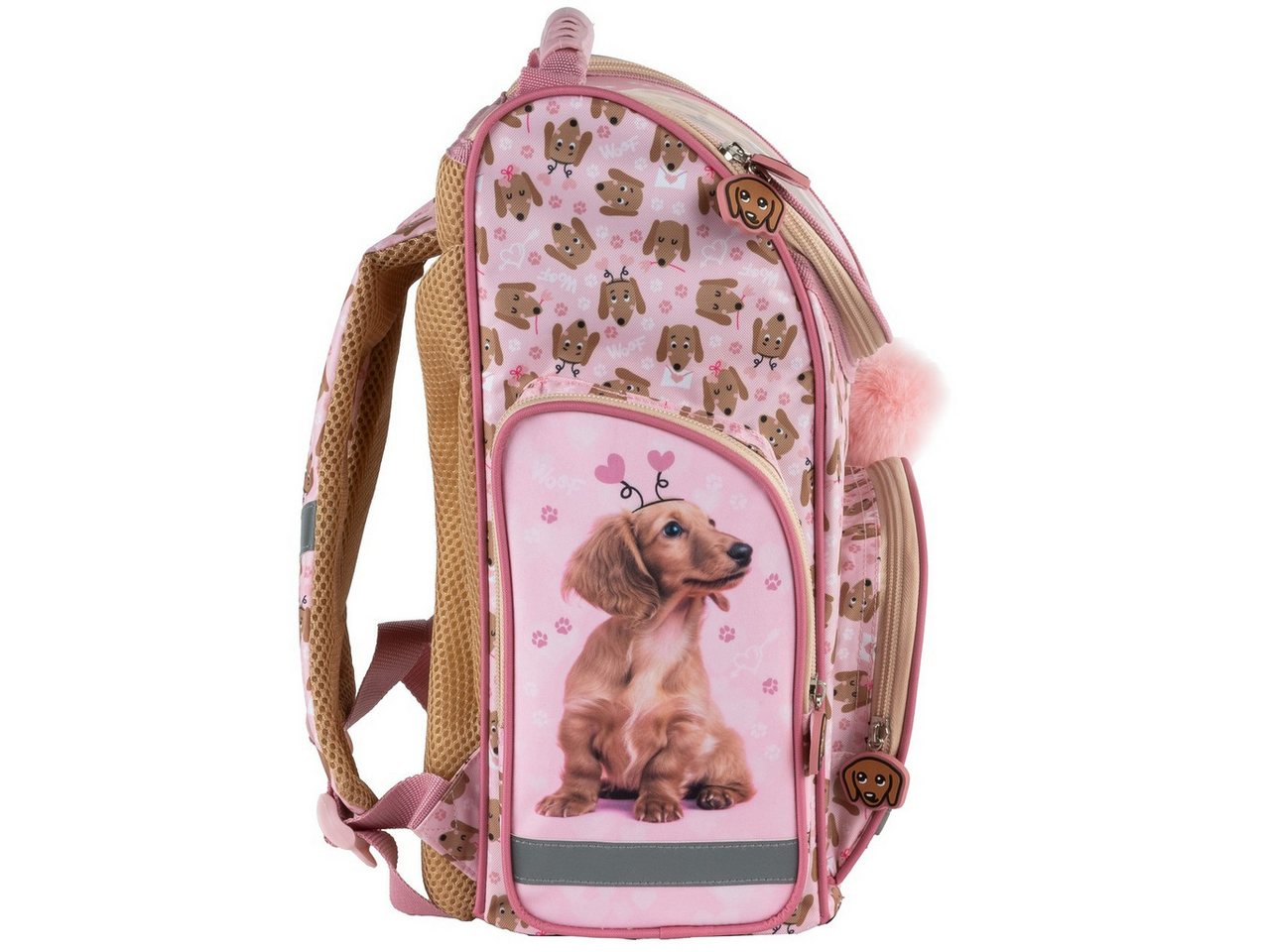 GOLDKIDS Schulranzen für Mädchen, 12er-Set - (Schul-Rucksack für Kinder mit Federmäppchen, 1-tlg., - Schuhbeutel Trinkflasche und Brotdose), - Hund Motiv- 1-3 Klasse Bild 2